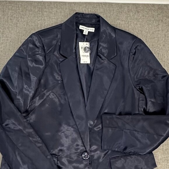 NEW! "And Now This" Trendy Satin Jacket Plus OX‎ Midnight Blue one button $69 - Picture 8 of 12